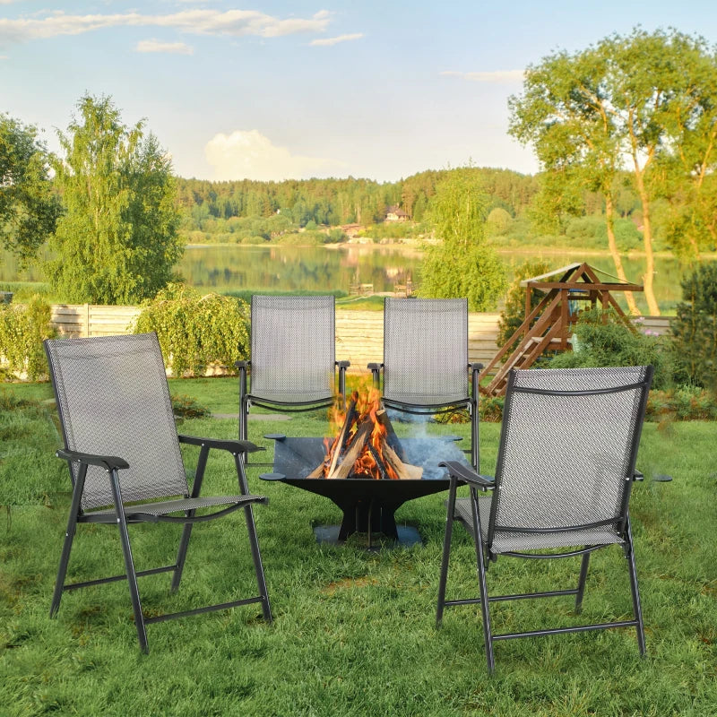 Grey Folding Outdoor Dining Chairs Set of 4 with Mesh Seat