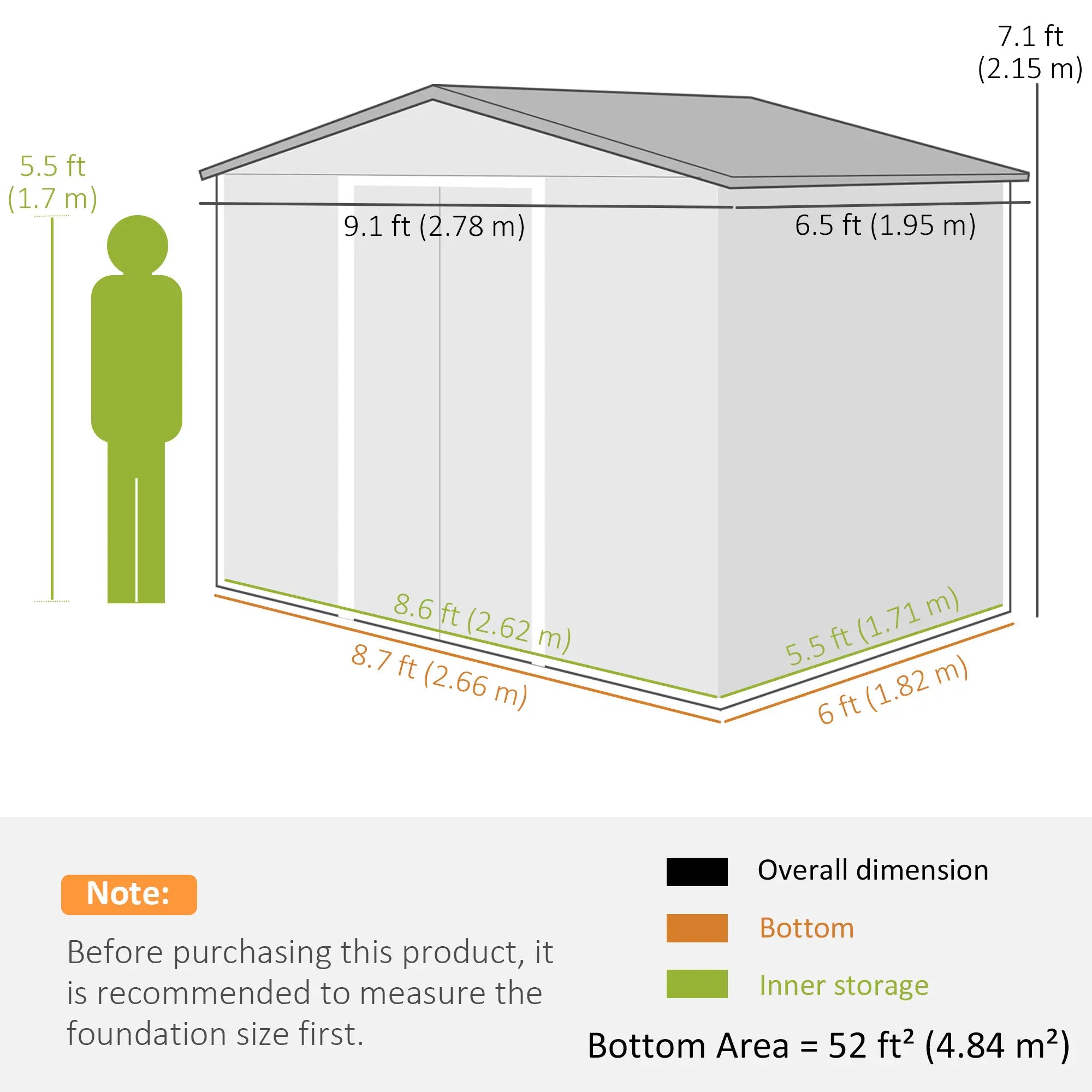 9ft x 6ft Galvanised Steel Shed - Brown Wood-Effect With Sliding Doors