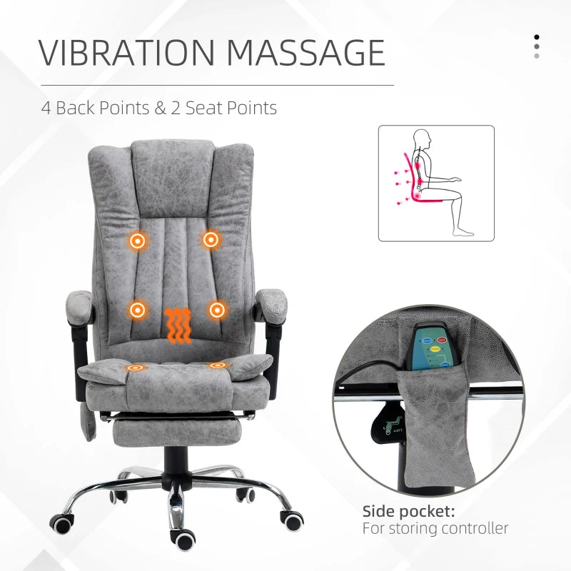 Vinsetto 6-Point Vibrating Massage Office Chair with Heat - Breathable Faux Leather, High Back, Adjustable Height, Grey