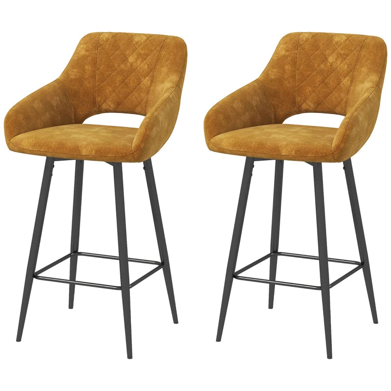 Set of 2 Brown Velvet-Feel Bar Stools - Stylish Modern Seating for Kitchen Island or Home Bar