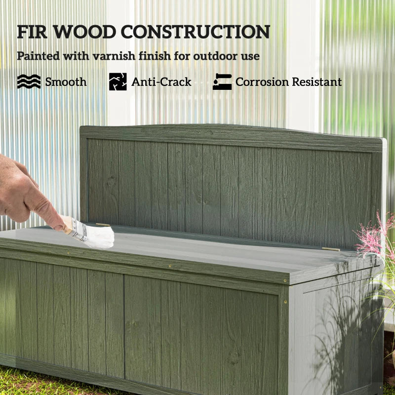 Grey Wooden Storage Bench for Patio - Outdoor Garden Seating, 47"