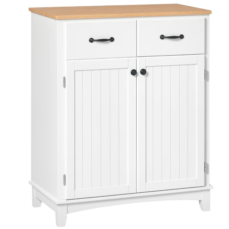 Modern White Wooden Kitchen Cupboard - Stylish Storage Cabinet with 2 Drawers for Dining & Living Room Tableware Organization