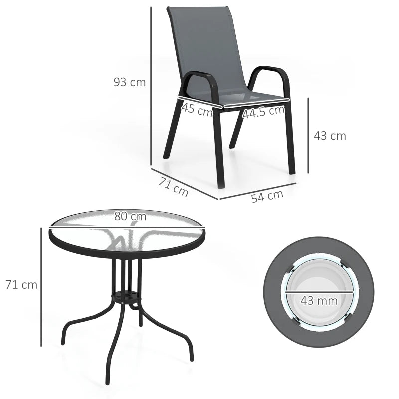 5-Piece Dark Grey Steel Patio Set with Glass-Top Table