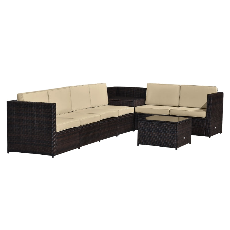 6 Piece Dark Brown Rattan Corner Sofa Set
