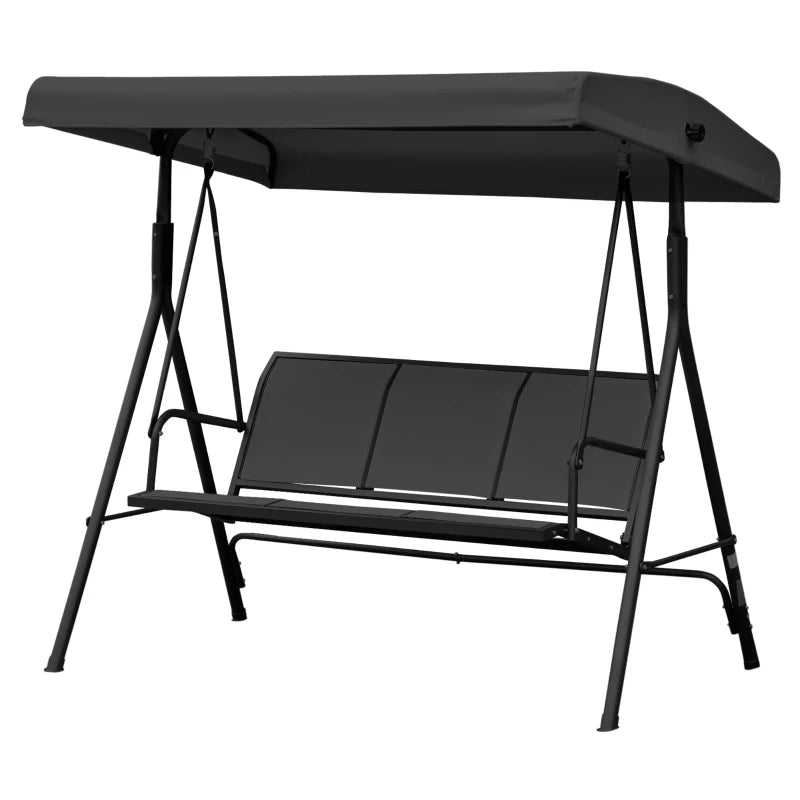 Black 3-Seater Garden Swing Chair with Canopy