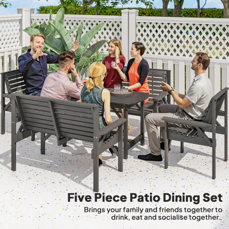 5 Piece Wooden Outdoor Dining Set for 6 with Umbrella Hole Grey Garden Furniture