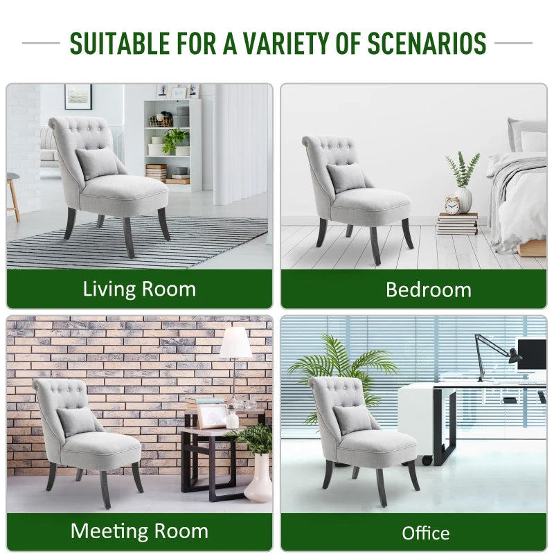 Stylish Grey Upholstered Tub Chair with Pillow and Solid Wood Legs for Living Room or Dining Area