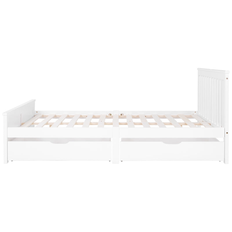 Wooden Solid Pine Divan Storage Bed with Drawers - Double Bed Frame for Adults & Kids, 196x146x82 cm, White