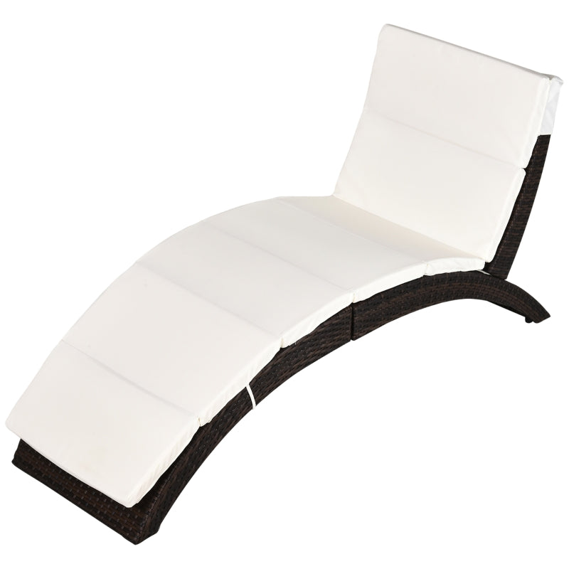 Brown Foldable Rattan Sun Lounger with Cushion