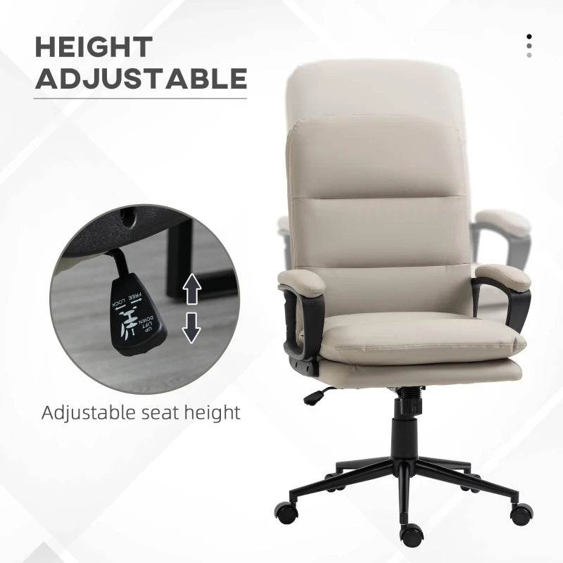Vinsetto Ergonomic PU Leather Office Chair Adjustable Height Swivel Rolling Wheels for Home and Office Light Grey
