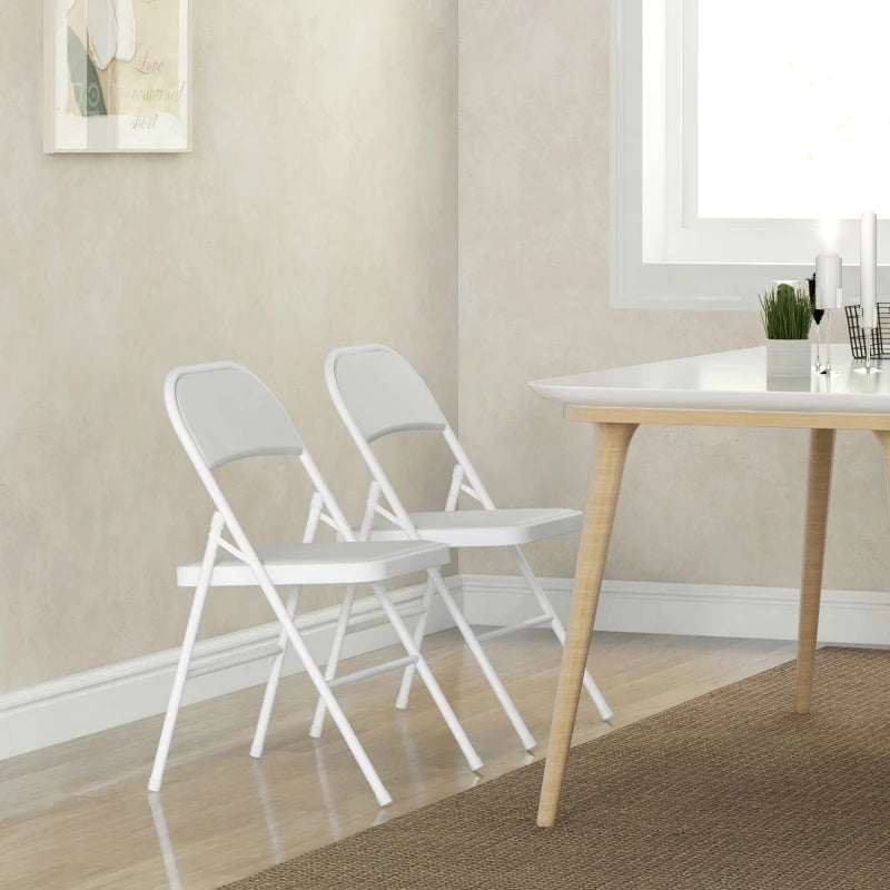 Set of 2 White Cushioned Folding Chairs - Portable, Lightweight, Ideal for Indoor & Outdoor Use, Comfortable Seating