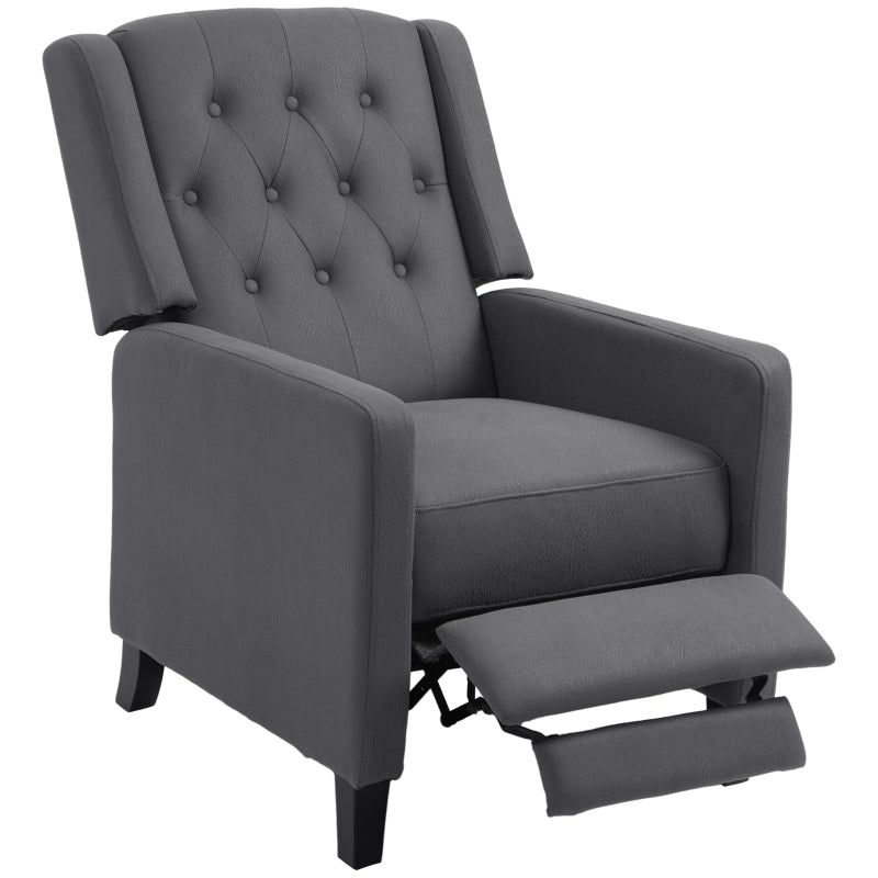 Stylish Wingback Recliner Chair for Home Theatre, Button Tufted Microfibre Armchair with Leg Rest in Deep Grey