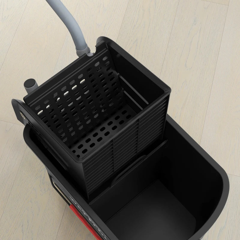 20L Compact Mop Bucket on Wheels with Water Separation Panel - Durable Black Cleaning Solution for Efficient Floor Care