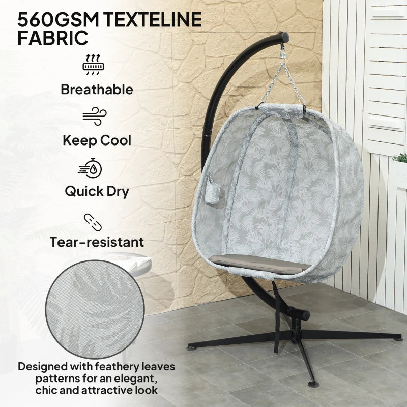 Hanging Egg Chair - Outdoor Indoor Garden Swing Chair with Folding Basket, Thickened Cushion, Cup Holder - Sand Brown