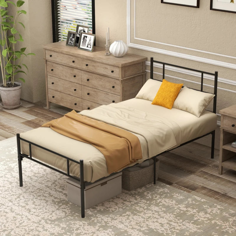 Unique Black Metal Bed Frame with Headboard & Footboard - Solid Slat Support & Underbed Storage - Stylish Bedroom Furniture
