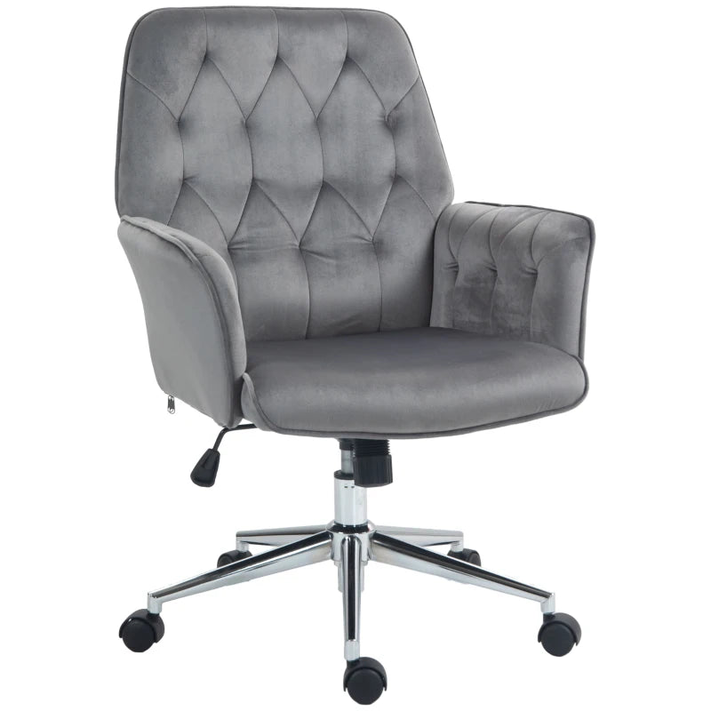 Vinsetto Dark Grey Linen Computer Chair with Armrest - Modern Adjustable Height Swivel Office Chair for Comfort and Style