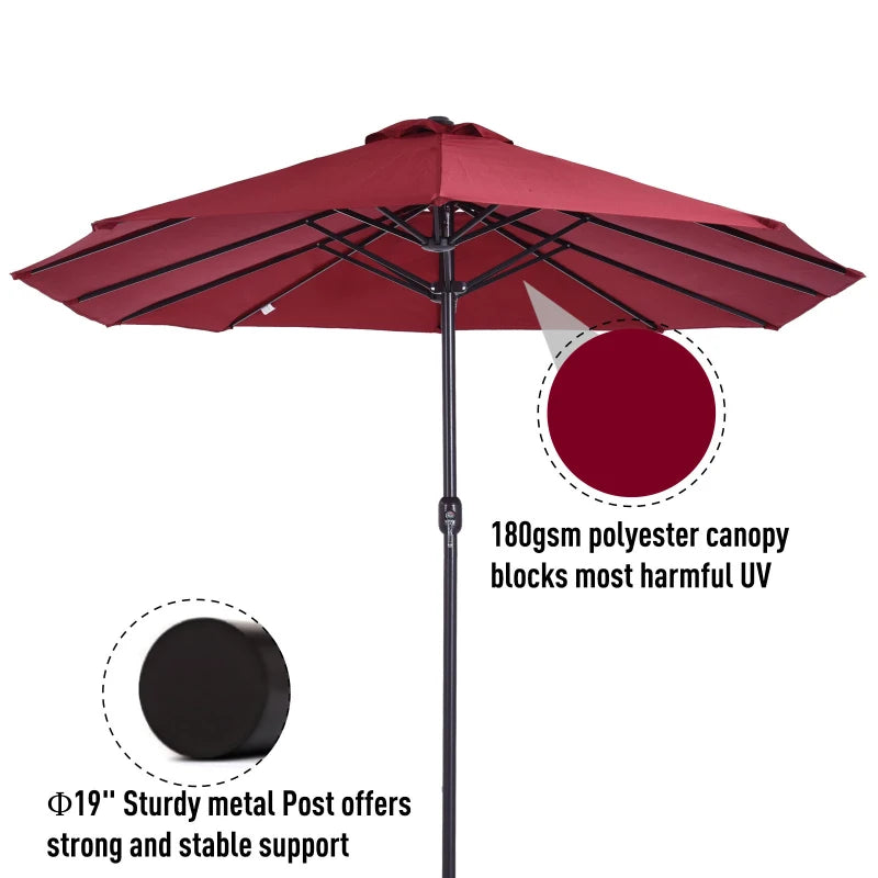 Double-Sided Wine Red Patio Parasol - 4.6m Sun Umbrella