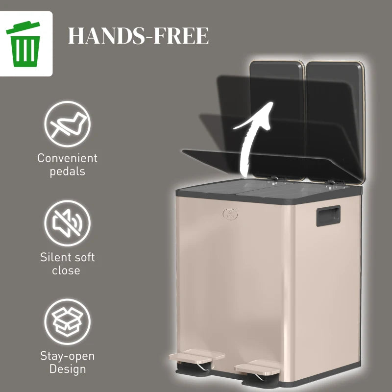 40L Dual Compartment Stainless Steel Trash Bin with Deodoriser Holders - Elegant Gold Tone for Modern Kitchens