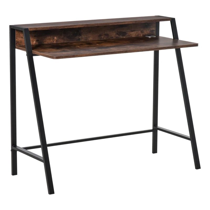 Rustic Brown Writing Desk - 100L x 45W cm Computer Table for Home Office, PC & Laptop Workstation with Storage Shelf