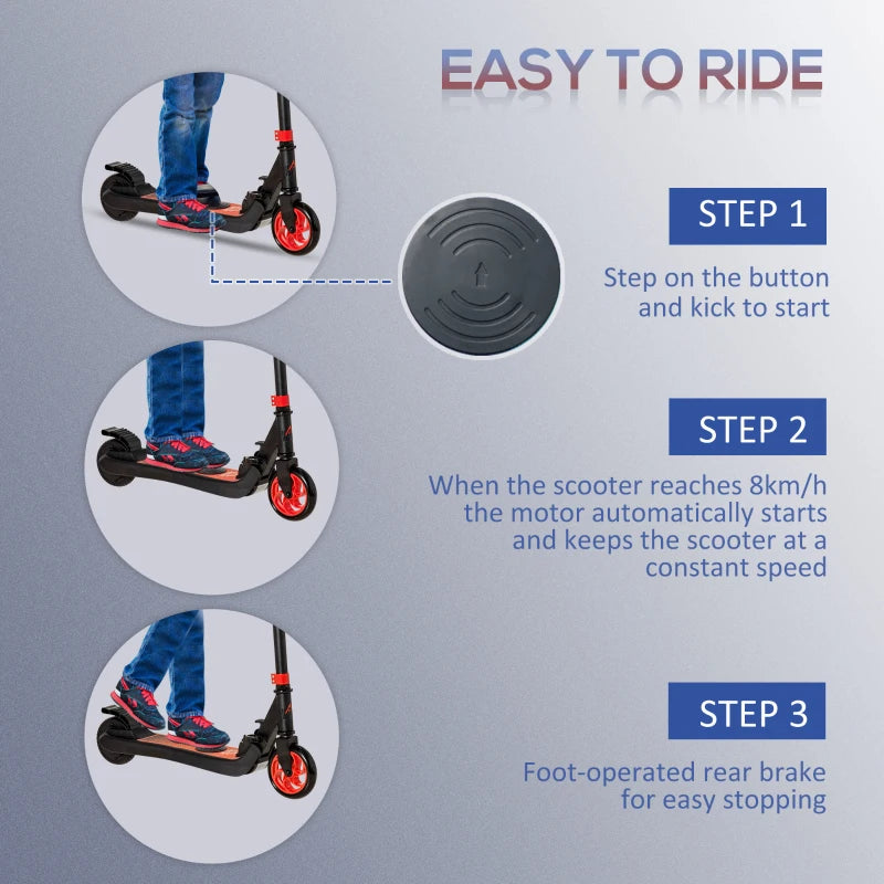 Folding Electric Scooter for Kids Ages 6 and Up Maximum Speed 8km/h Red