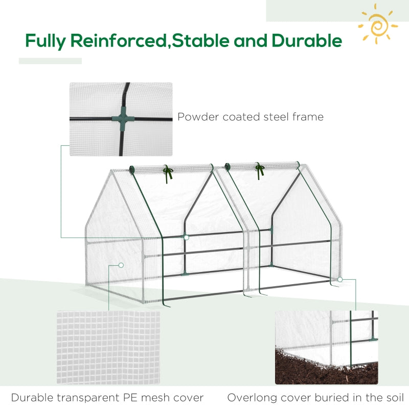 Compact Green Steel Frame Greenhouse with Zippered Window, 180 x 90 x 90 cm, White