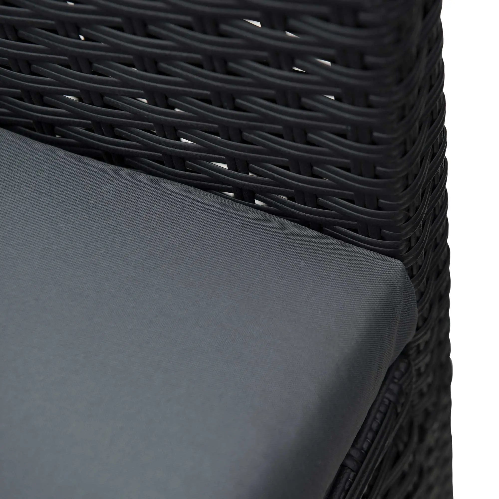 Black 4 Piece Rattan Furniture Set with Grey Cushions, 2 Armchairs and Dark Coffee Table