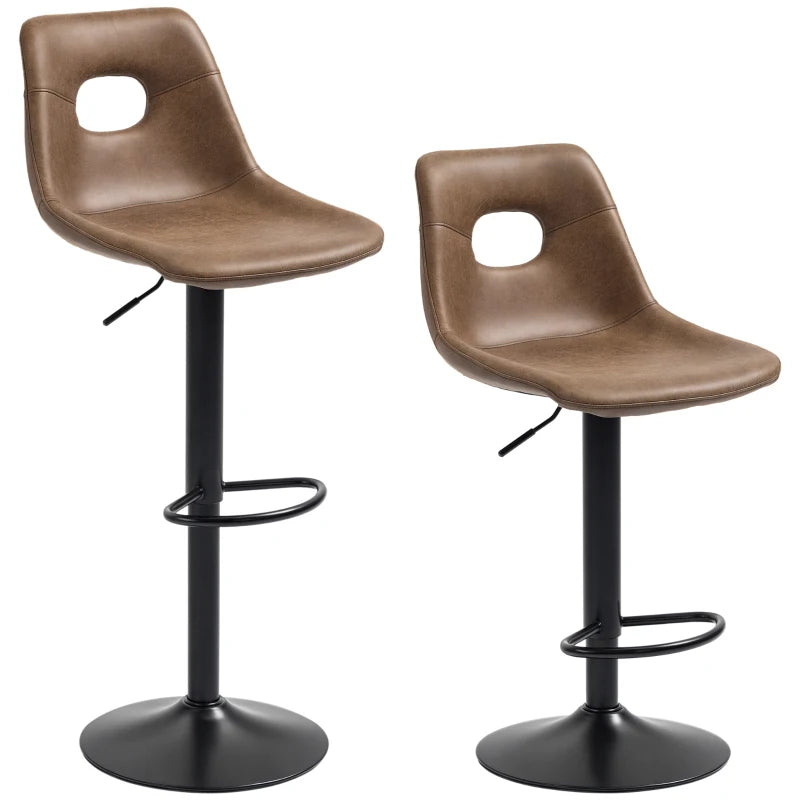 Adjustable Bar Stools Set of 2 with Backrest & Footrest - Brown Microfiber Kitchen Island Dining Chairs