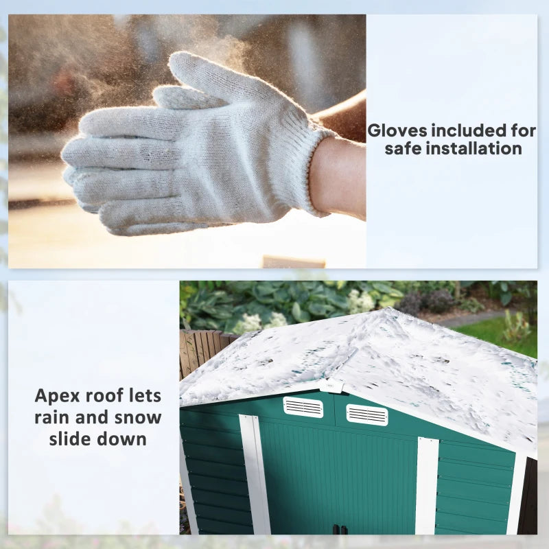 7ft x 4ft Green Metal Garden Shed - Easy Assembly, Galvanised Steel, Double Doors, Vents