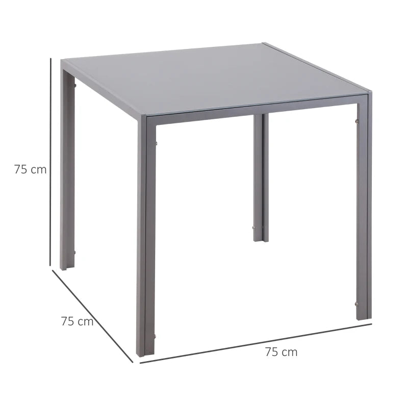 Modern Square Dining Table for 2-4, Glass Top & Metal Legs, Stylish Grey Design for Dining Room & Living Room