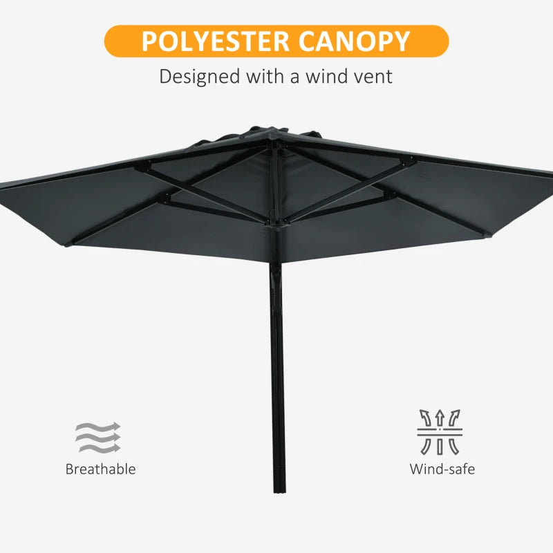 Dark Grey 2.5m Rotatable Wall Mounted Patio Umbrella