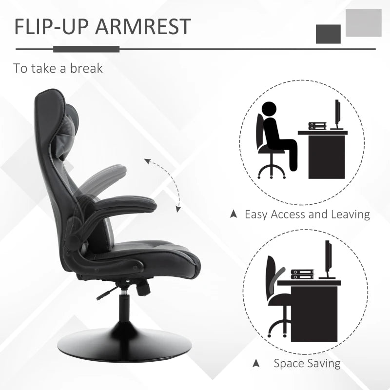 Vinsetto Racing Style Video Game Chair with Lumbar Support, Swivel Base, Flip-up Armrests & Headrest - Black Home Office Chair