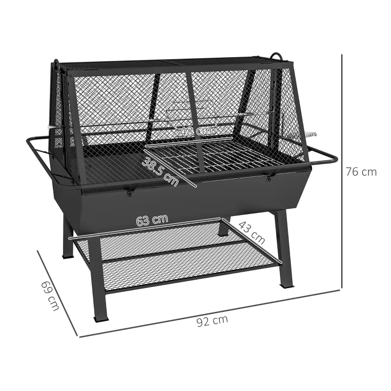 3-in-1 BBQ Grill, Rotisserie Roaster, Fire Pit Set with Cover - Black