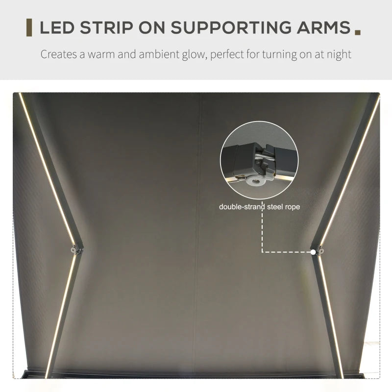 3m x 2.5m Grey Electric/Manual Retractable Canopy With LED Lights - Patio/Shop Awning