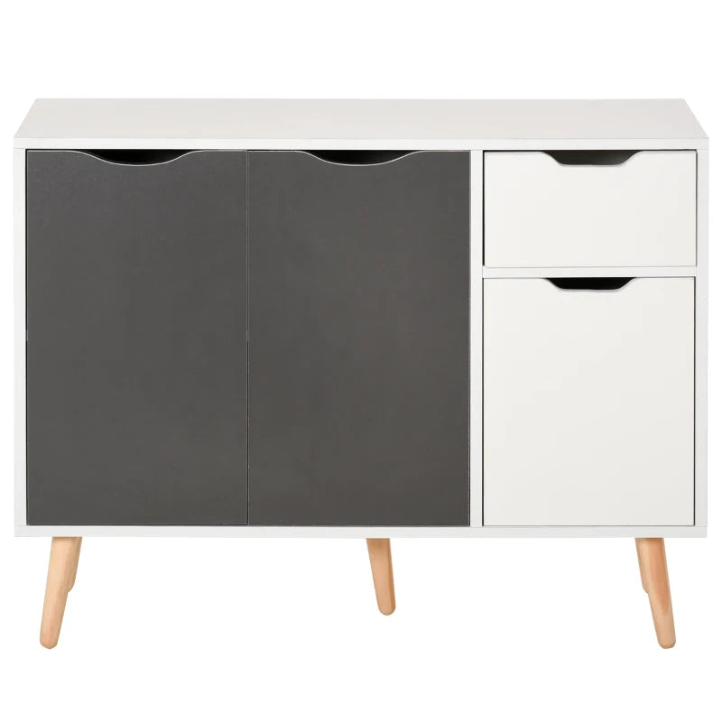 Stylish Grey Sideboard Storage Cabinet with Drawer & Solid Wood Legs - Perfect for Bedroom, Living Room & Home Office