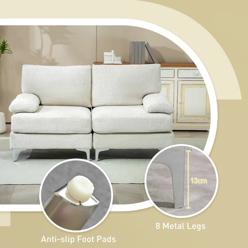 Modern Fabric Loveseat Sofa with Spring Cushions and Metal Legs for Living Room, Bedroom or Home Office in Cream White