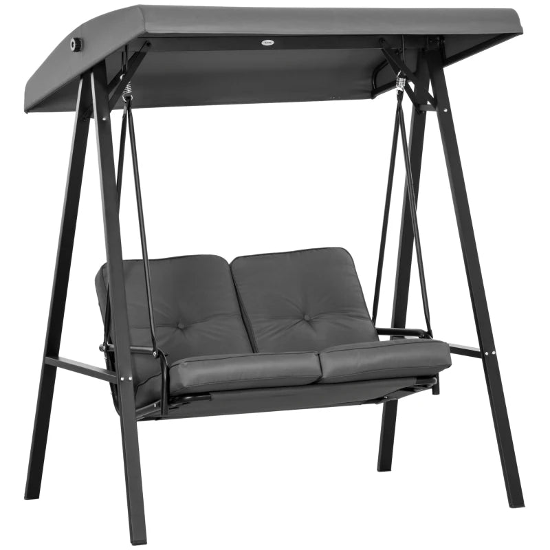 Two-Seater Garden Swing Bench with Adjustable Canopy - Dark Grey - Outdoor Patio Furniture