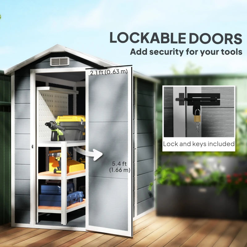 4 x 6ft Grey Plastic Garden Shed - Lockable Tool Storage with Floor, Window & Vents, Zero Maintenance Resin Outdoor Shed