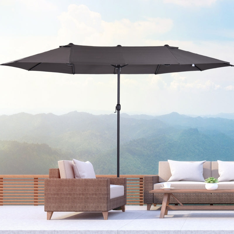 Double-Sided Grey Garden Sun Umbrella - 4.6m Patio Shade Canopy