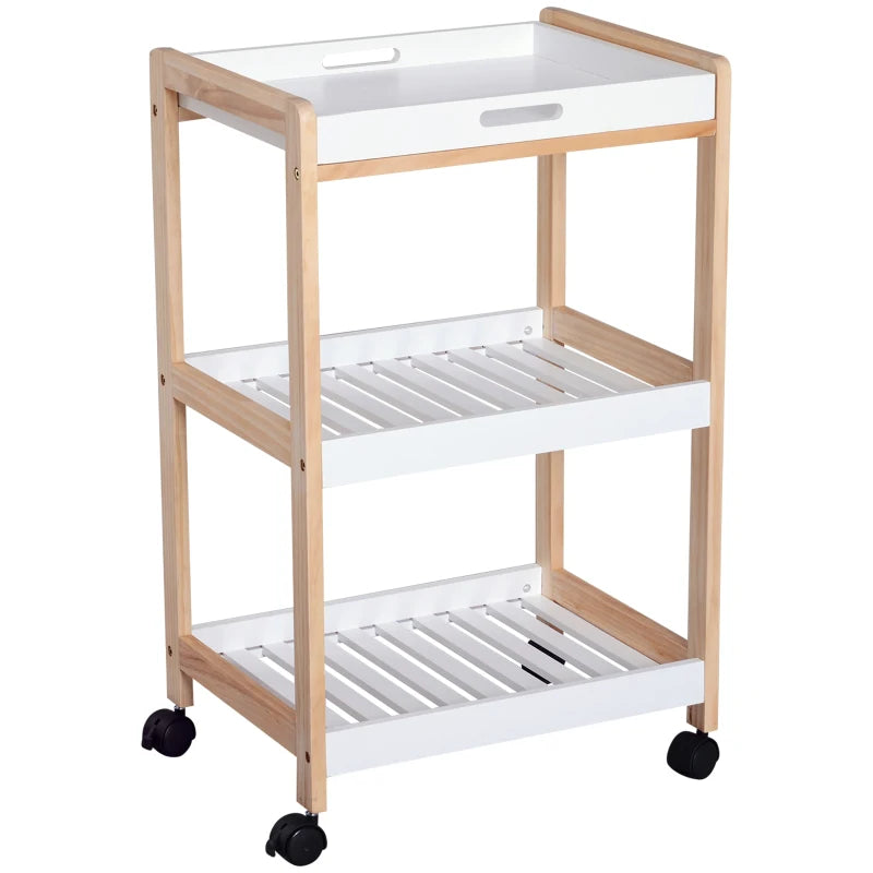 3-Tier Mobile Kitchen Trolley Cart with Rolling Wheels - White Storage Shelves Rack, 46 x 35 x 74.5 cm