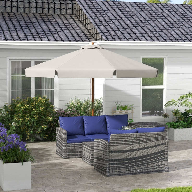 3.3m Grey Garden Parasol Umbrella - Outdoor Sun Shade Canopy with 8 Bamboo Ribs and Wood Pole