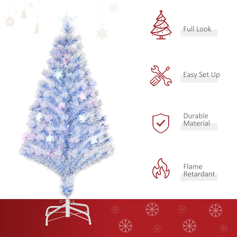 4FT Pre-Lit Artificial Fibre Optic Christmas Tree with LED Lights - Easy Storage Seasonal Decoration in White & Blue