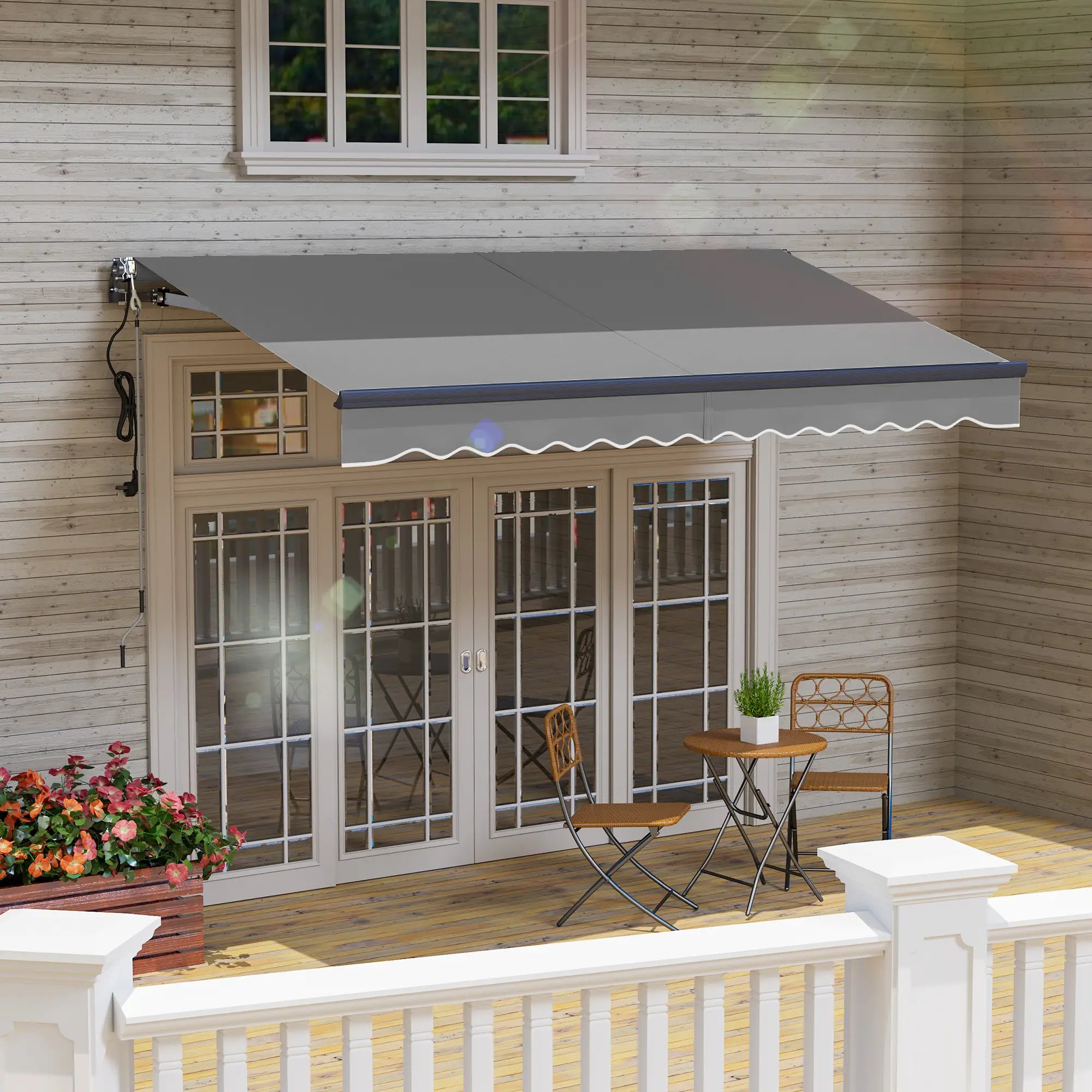 Dark Grey 3.5m x 3m Electric Awning with Remote Controller, Aluminium Frame- UV30+ Sun Shade Canopy