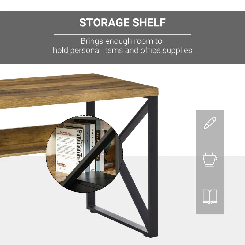 Stylish Computer Desk with Storage Shelf - 120x60x76cm Black Brown Wood Effect Home Office Workstation