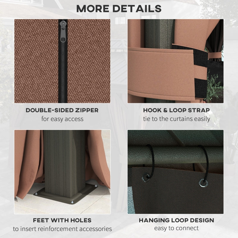 3m x 3.7m Dark Brown Outdoor Hardtop Gazebo Canopy with Aluminium Frame, 2-Tier Roof & Mesh Netting Sidewalls for Patio