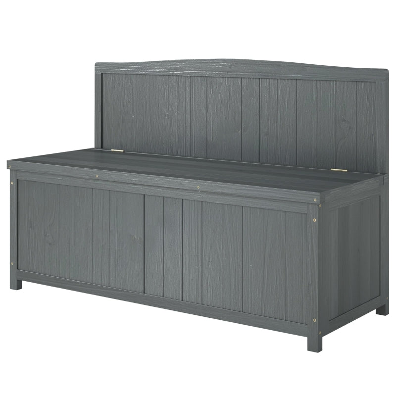 Grey Wooden Storage Bench for Patio - Outdoor Garden Seating, 47"