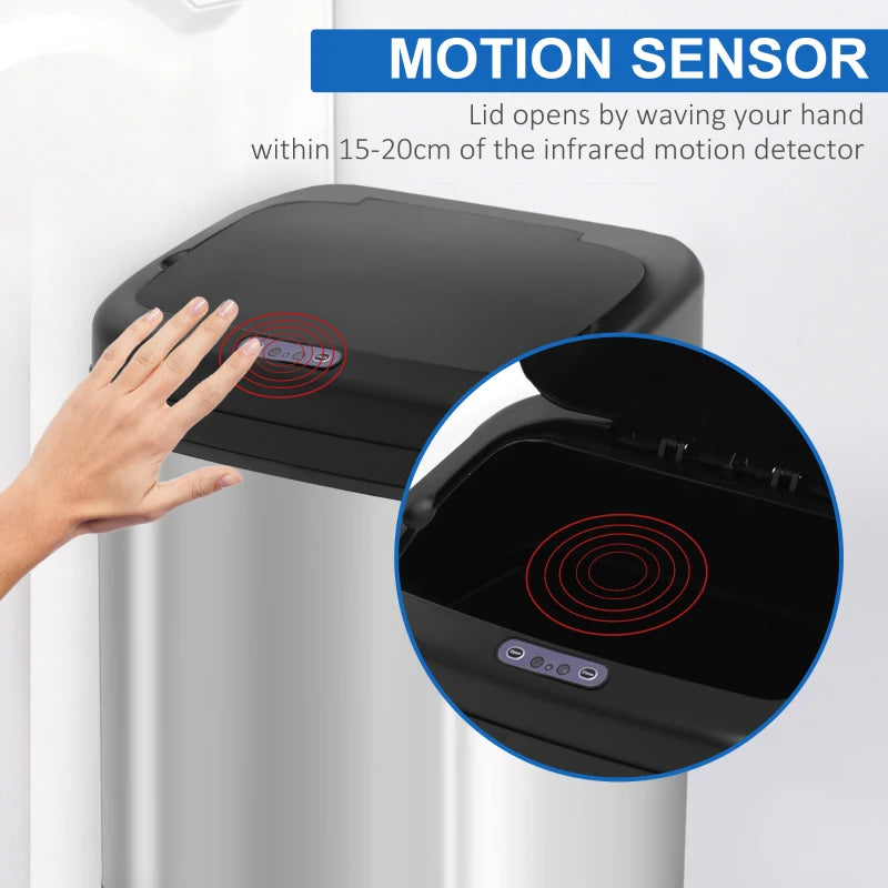 Luxury 20L Automatic Sensor Dustbin - Stainless Steel Kitchen Waste Bin with Bucket, 33x25x42.5CM, Touchless Rubbish Trashcan