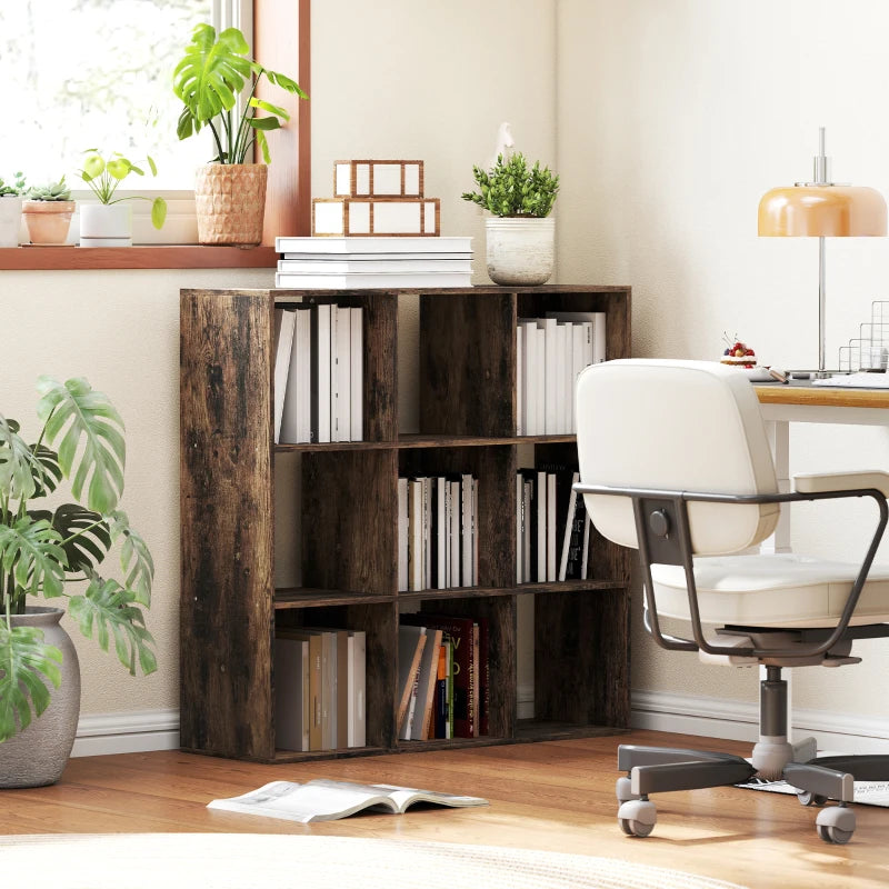 Rustic Brown Nine-Cube Storage Shelf - Versatile Organizer for Home, Office, and Kids' Rooms - Stylish and Functional