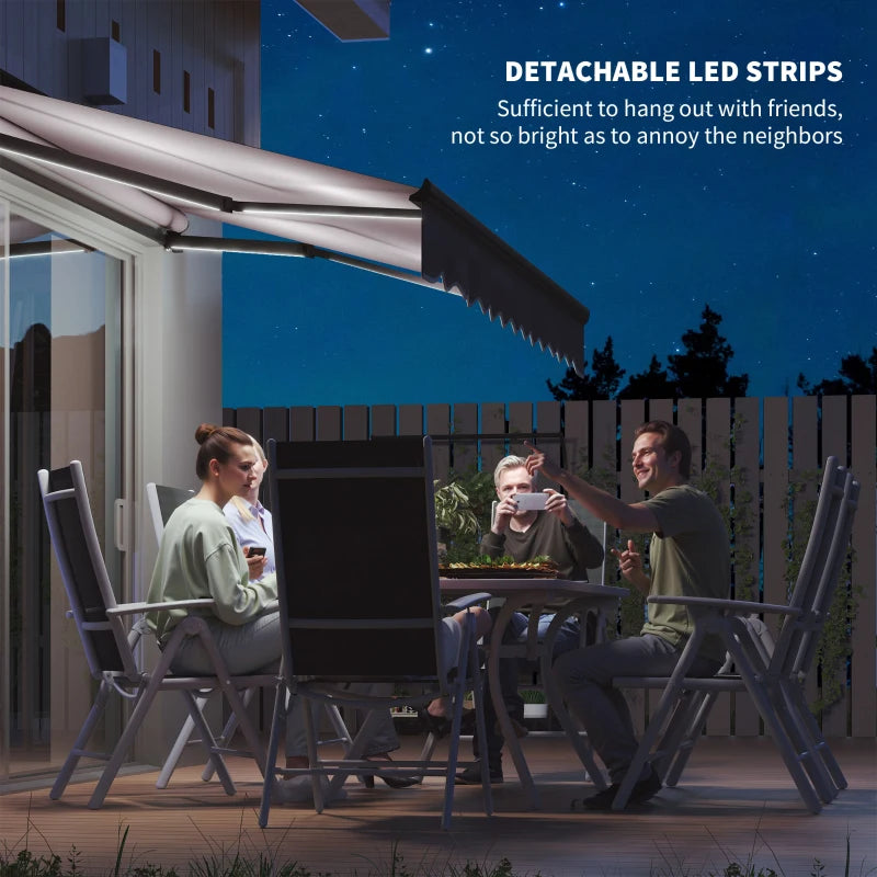 3 x 2.5m Dark Grey Electric Awning with LED Light & Remote Controller - Aluminium Frame DIY Retractable UV50+ Sun Shade Canopy for Garden, Patio, Deck, Door, Window