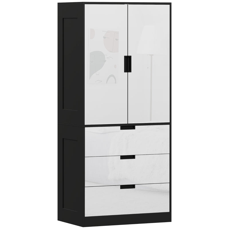 Modern 2 Door Wardrobe with 3 Drawers and Hanging Rod for Stylish Bedroom Storage