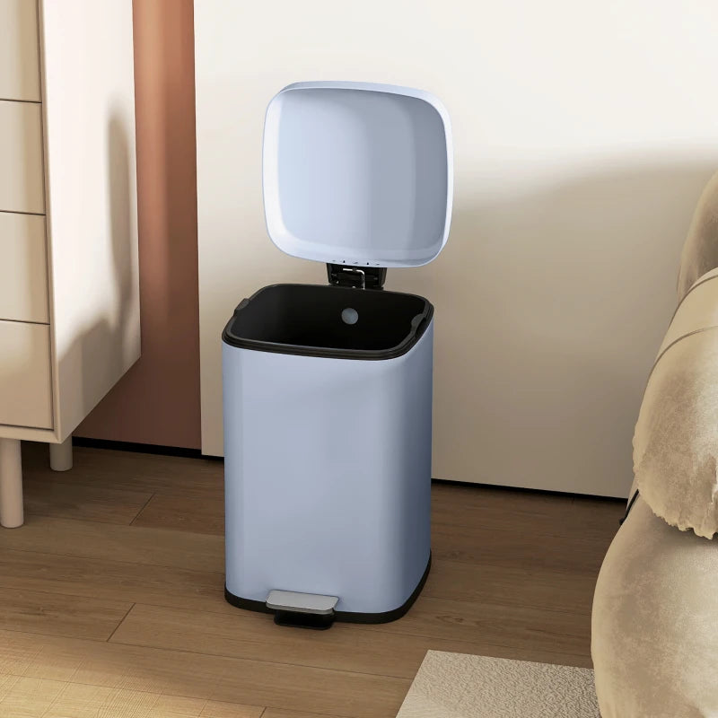 20L Modern Boxy Metal Kitchen Bin - Stylish Light Blue Trash Can for Home Organization and Waste Management